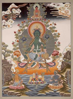 Green Tara Thangka | Original Hand Painted Healing Female Deity | Healing Tara Painting